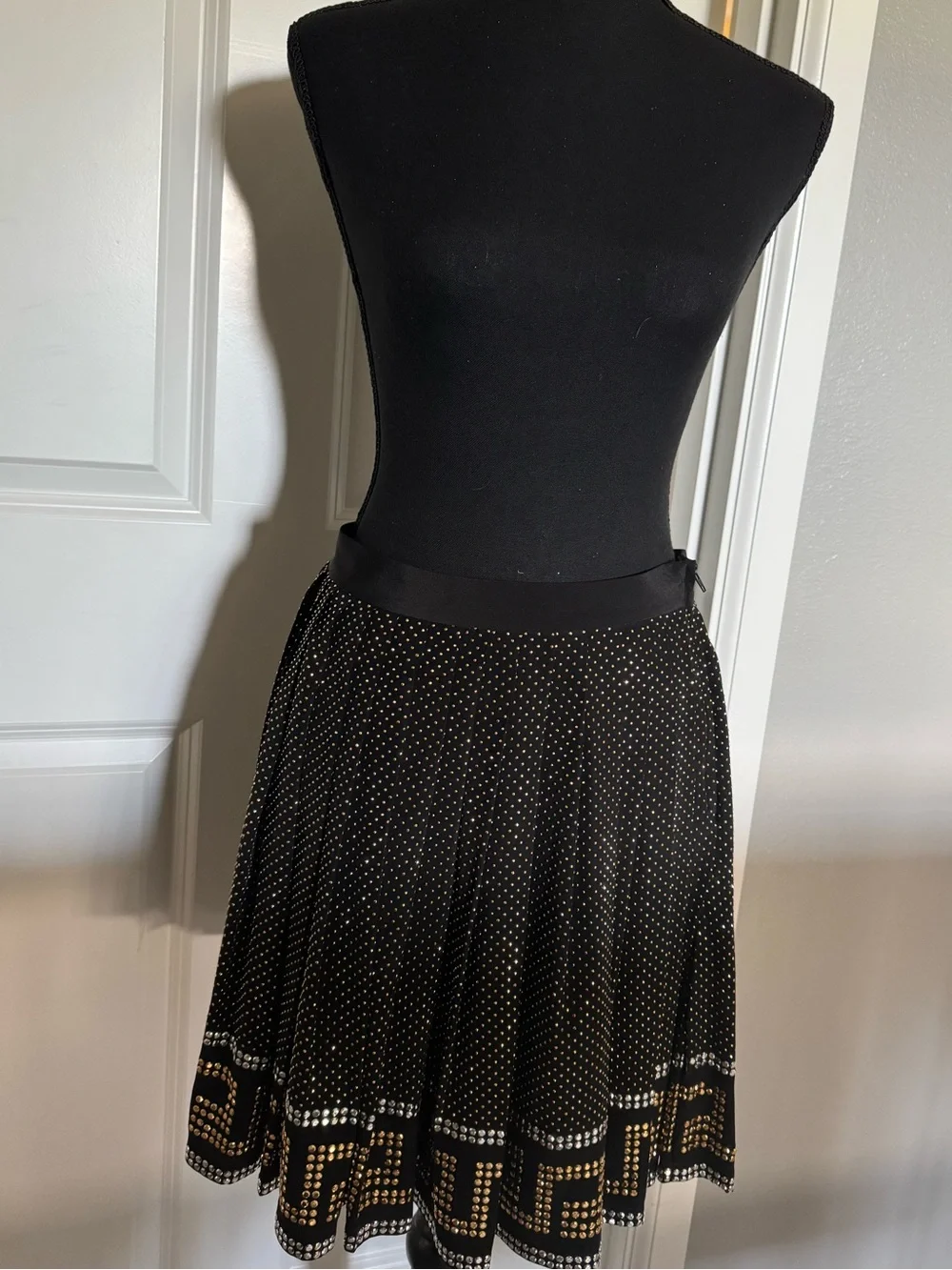 Versace x H&M collab  Black pleated skirt with Gold Geometric Trim